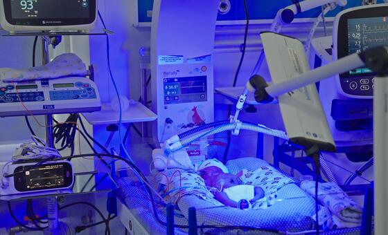 乌克兰基辅地区围产期中心的一名新生儿。